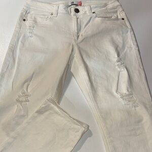 CAbi Chic Off-White Ripped High Rise‎ Slim Jeans Size 6
